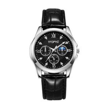 Men Business Watch Stylish Mens Quartz Wristwatch with Rhinestone Black