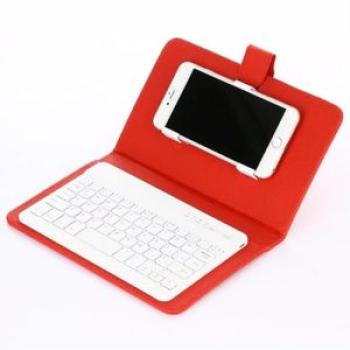 （red）Portable PU Leather Wireless Keyboard Case for iPhone Protective Mobile Phone with Bluetooth Ke