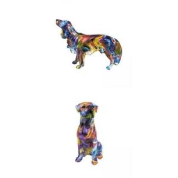 2Pcs Graffiti Dog Statue Modern Scupture For Office Ornament Decor