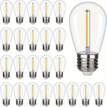 20pcs Light 1 Watt, S14 Plastic Replacement Bulbs, Outdoor Waterproof 100 Lumens 2700K 1W Filament