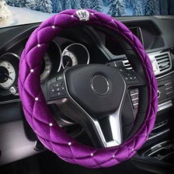 Purple Crystal Crown Car Seat Interior Accessories Steering Wheel Plush Auto Neck Support Seatbelt G