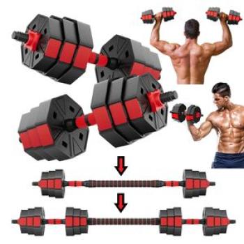 3 IN 1 Adjustable Gym Anti-Rolling Dumbbells Set + Free Barbell Rod - Black