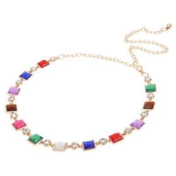 Women`s Rhinestone Colorful Beads Chain Waist Belts Metal Stretch
