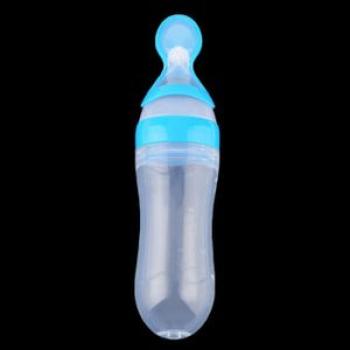 OR Baby Silicone Squeeze Feeding Bottle With Spoon Food Rice Cereal Feeder 90ML Blue