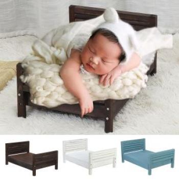 Newborn Baby Photography Prop Wooden Bed for Infant Boys Girls Background Props White