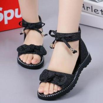 Sandals Princess Dress Bow Fashion Shoes Teenage Girls  Black
