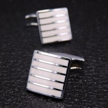 Cufflink Laser Metal Brass Men Shirt Cufflinks, Color: White enamel
