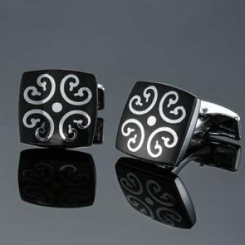 Cufflink 2 Pairs Shirt Brass Cufflinks, Color: Silver Black Bottom Pa