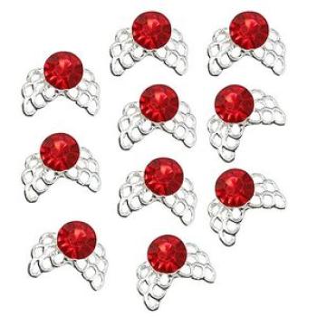 10Pcs Hollow 3D Rhinestone Nail Art Tips Stickers -Red