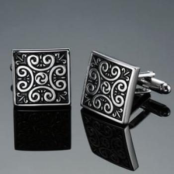 Cufflink 2 Pairs Shirt Brass Cufflinks, Color: Silver Retro Pattern