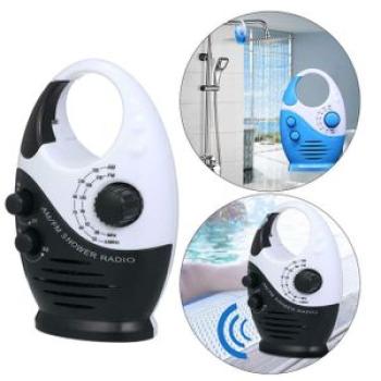 Portable Bathroom Shower Radio Speaker AM FM Waterproof Top Black