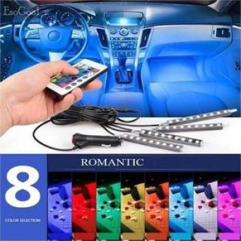 Car Interior Light With Remote 4pcs Car RGB LED Strip Light Car Styling Decorative Atmosphere Lamps