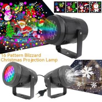 LED Christmas Light 16 Pattern Snowflake Christmas Storm Rotating Decoration Atmosphere Holiday Lase