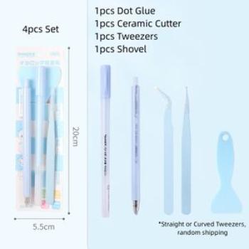 4pcs Handbook Tool Set Dot Glue Ceramic Cutter Color Tweezers Shovel for Diary