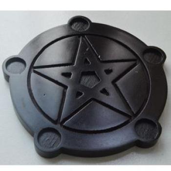 Wood Altar Candle Holders Pentagram Wooden Candlestick With Pentacle Ritual Plate Divination Light H