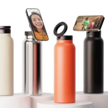 Stylish magnetic travel mug-stainless steel water bottle with phone stand for easy viewing-high-end