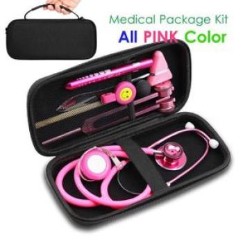 Classic Pink Home Health Monitor Storage Bag Kit With Medical Stethoscope Tuning Fork Reflex Hammer