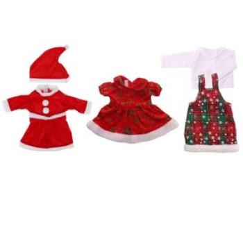 Doll Clothes Christmas Dress One Piece Santa Hat 18inch American Doll