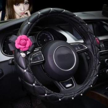 Rose Camellia Flower Car Interior Accessories Styling Crystal Steering Wheel Cover Hand Brake Gear C