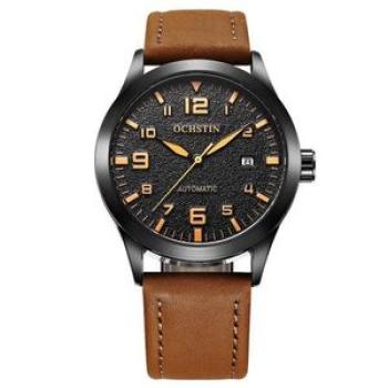Fully Automatic Mechanical Watch Waterproof  Calendar Leather WatchCoffee