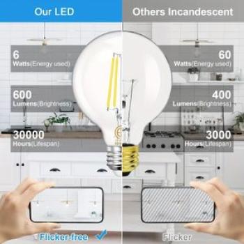 8pcs Round For Bathroom 5000K Daylight, E26 Base G25 LED Globe 60 Watt Incandescent Equivalent, 6W