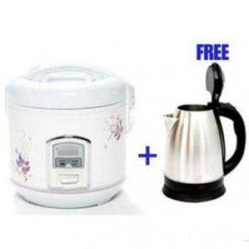3L - 500W - Durable Rice Cooker- White + 2L - Electric Kettle  - Silver / Black