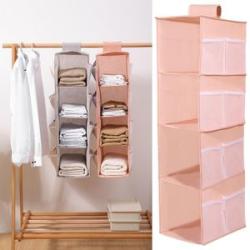 Collapsible Hanging Closet Organizer 4-Shelf Wardrobe Storage Pink