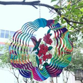 Wind Spinner 3D Stainless Steel Multi Color Windmill Pendant 30x38cm