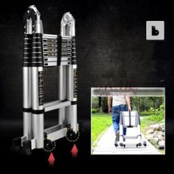 2 pieces easy ladder heavy duty caster telescopic folding stepladder nylon auxiliary movable wheels