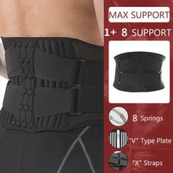 (Black)Sports Lower Back Brace Lumbar Support Belt Adjustable Waist Support Straps for Back Pain Rel