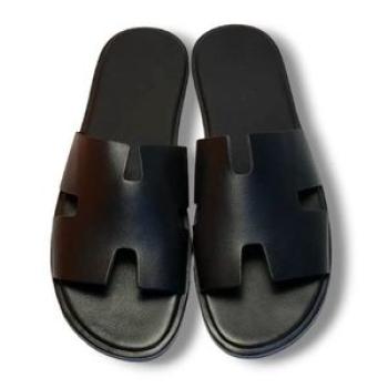 All Black Men Leather Slippers