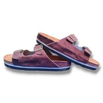 Double Strap Leather Slippers - Coffee Brown