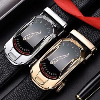 2 Pcs Men`s Belt Sports Car Leopard Style - Gold + Silver
