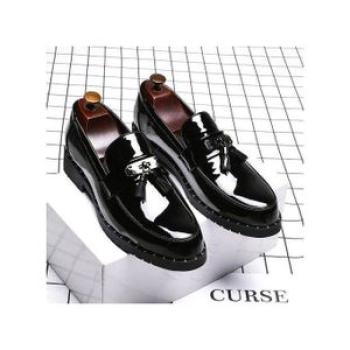 (7258 White)WEH White Dress Shoes Mens Fashion Patent Leather Shoes For Men Tassel Black Mens Loafer