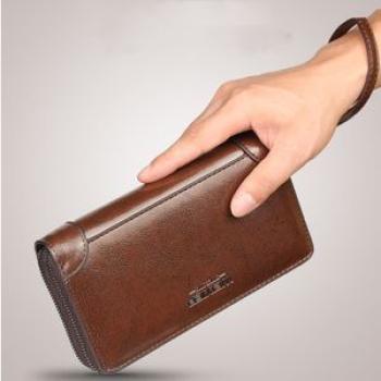 Quality Leather Long Wallets with Zipper For Business Man Clutch - Brown
