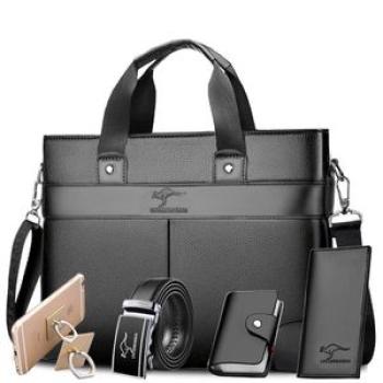 5 Pieces/set Briefcase Business 15 Inch Laptop Bag Men`s PU Leather Men`s Bag Luxury Business Brand
