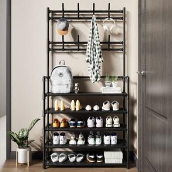 5-Tiers Metal Shoe Rack Hat Rack With 16 Hooks