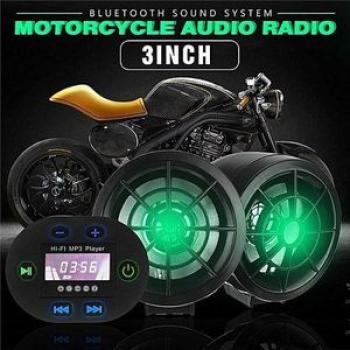 3Inch Motorcycle Bluetooth Audio Radio Sound System Stereo Speakers MP3 FM DC12V