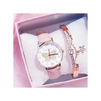 2 In 1 Watch Fashion Rhinestone Watch Ladies Bracelet - Watch Pink