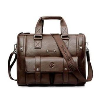 Men Leather Canvas Briefcase Crossbody Satchel Bag