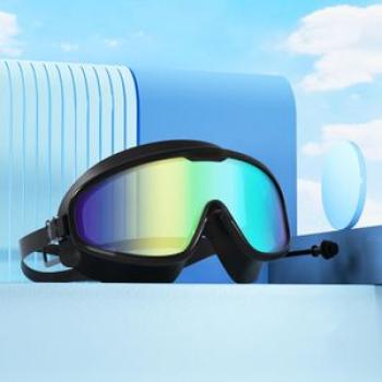 Swimming Goggles Swim Glasses Large Frame Diving Black Plating Bagged