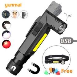 1600lm Handfree Tactical Flashlight Dual Fuel 90 Degree Twist Rotary Clip Rechargeable Super Bright