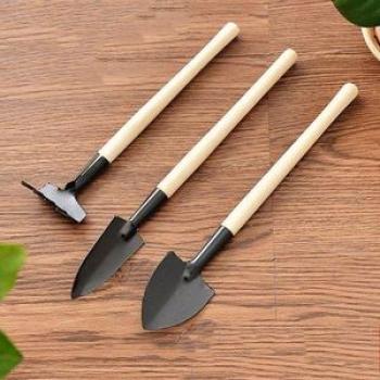 3pcsSet Mini Gardening Tools Wood Handle Potted Plants Shovel Rake Spade