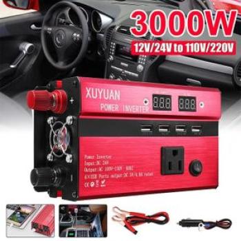 3000W  12V To AC 220V LCD Home Camping Car Power Inverter Peak Power Dual USB Charger Solar Converte