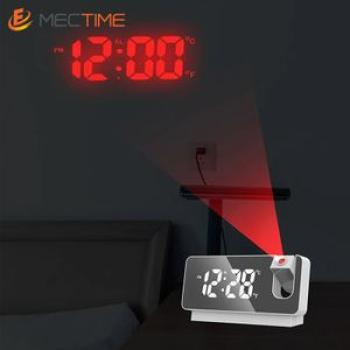 LED Projection Alarm Clock Multi-function Mirror Alarm Clock - Black
