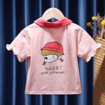 Girls Polo Shirt Cotton Cartoon Print Short Sleeve TShirt Pink