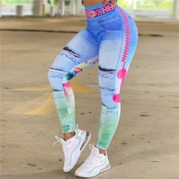 Woman Fashion Denim Yoga Pants Brand Sexy Sport Leggings Print Fitness Leggins