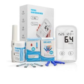 Blood Glucose Monitor Glucometer Blood Sugar Diabetes Test Kit + 25 Test Strips Lancets Needles -Whi