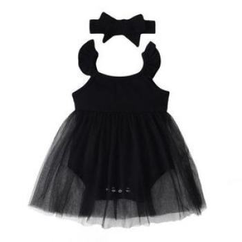 018Months Newborn Baby Girl Princess Dress Summer Romper  Headband Black