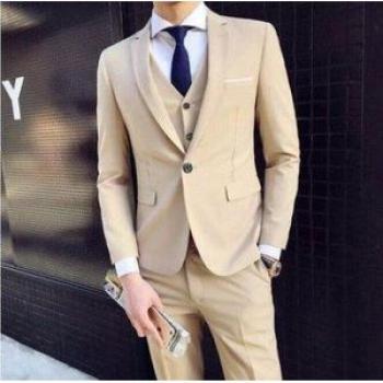 Men`s suit jacket solid color simple casual slim fit jacket - khaki